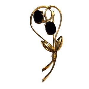 14K GF Gold-filled Onyx Bouquet Brooch Vintage
